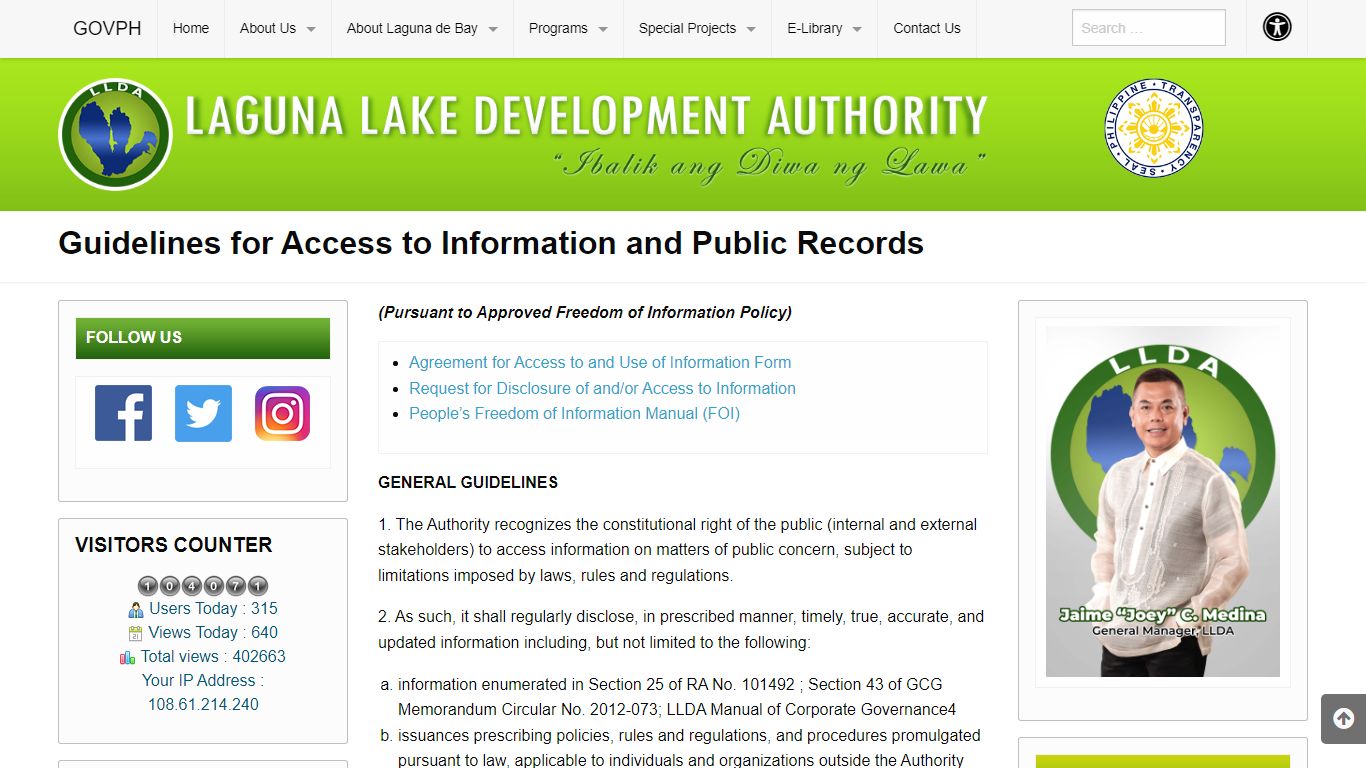 Guidelines for Access to Information and Public Records | LLDA