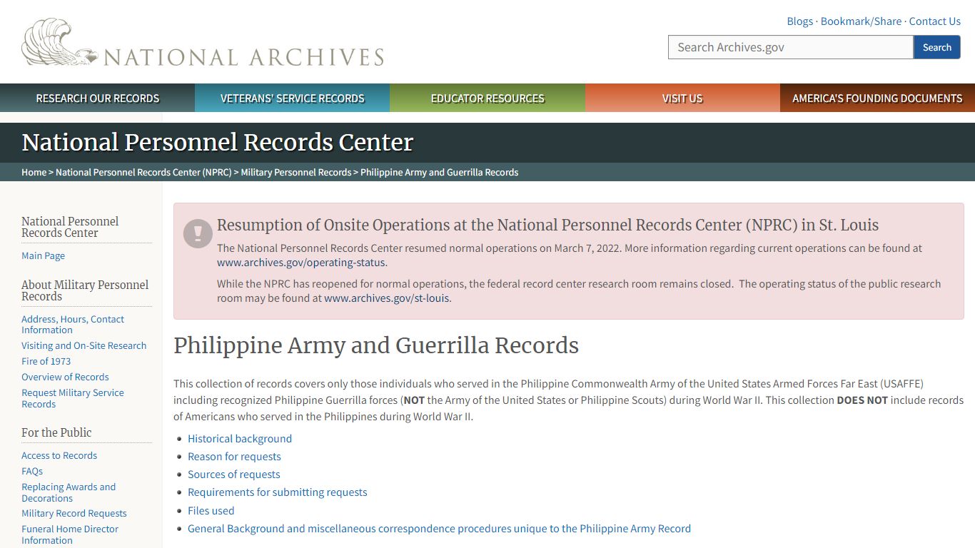 Philippine Army and Guerrilla Records | National Archives